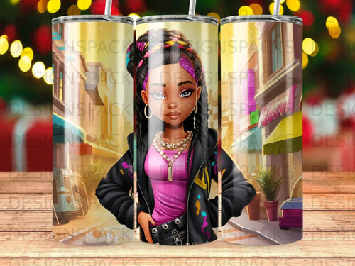 Young woman with braided hair wearing a pink top and black jacket.