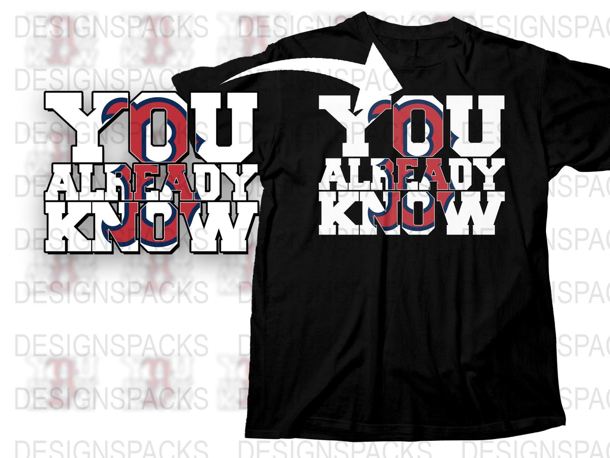 Black Graphic T-Shirt with Bold Red and White 'You Already Know' Text Design