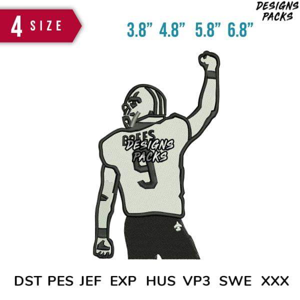 Football player embroidery design in 4 sizes, DST PES JEF formats, print-ready for sports apparel