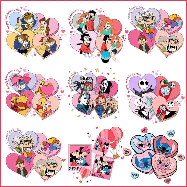 9 Couple Cartoon Heart Valentine Designs Bundle Png