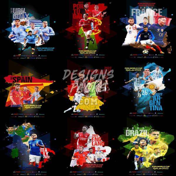 2022 FIFA World Cup team designs for DTF, DTG, embroidery, and tumbler wraps