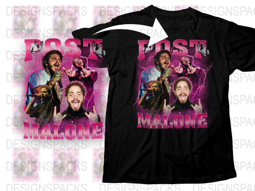 Post Malone Graphic T-Shirt, Vibrant Pink Concert Tee, Hip Hop Music Fan Apparel, Unisex Clothing