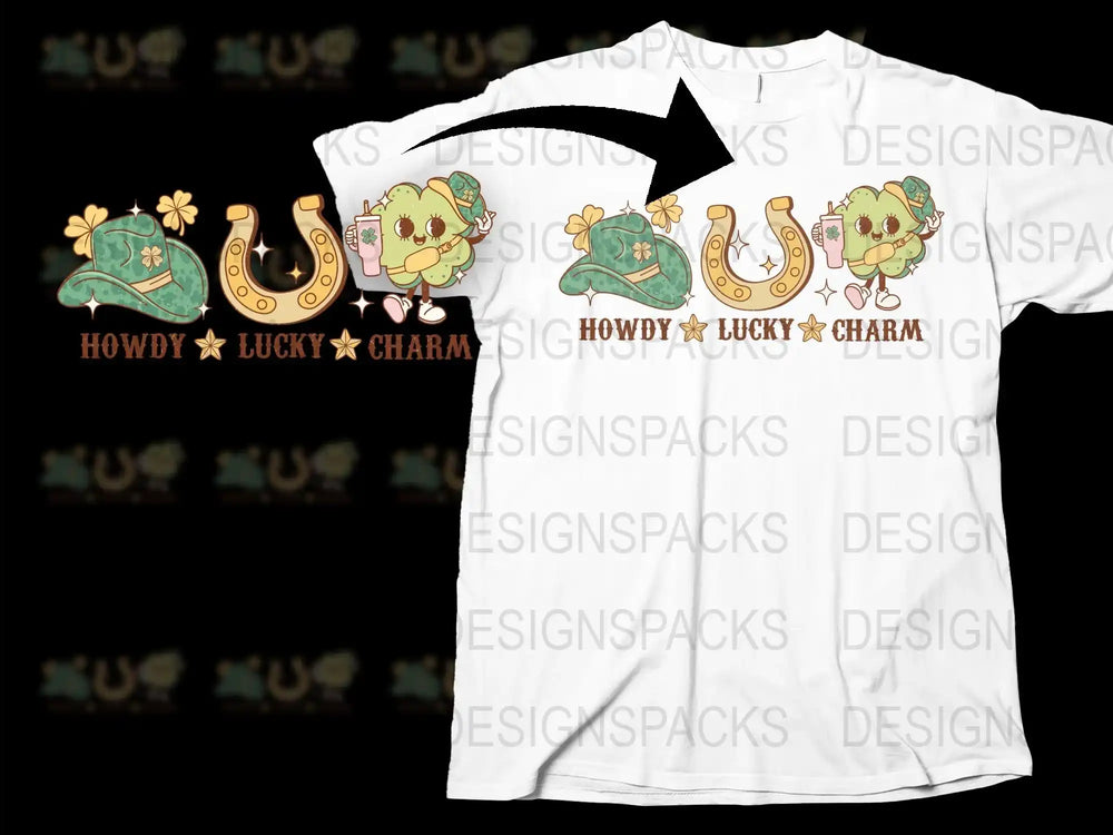 Cute Lucky Charm Graphic T-Shirt, St. Patrick's Day Tee, Howdy Clover Print, Unisex Fashion Shirt