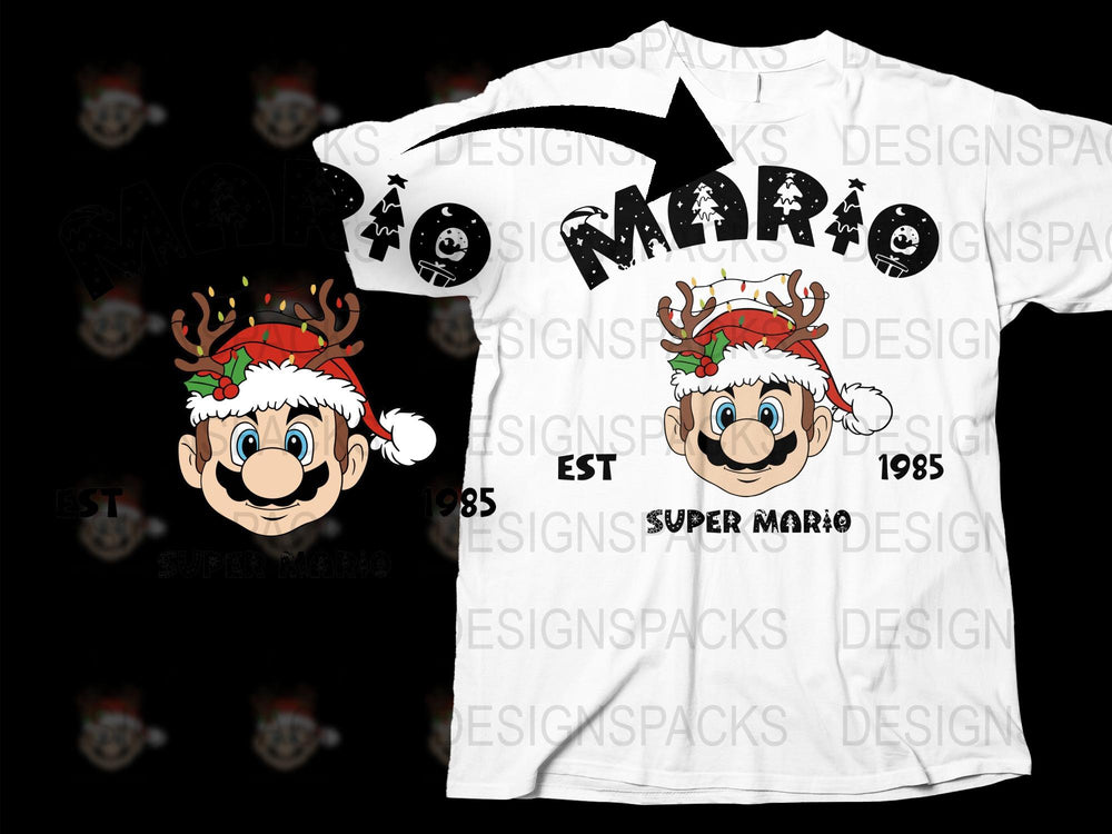 Super Mario Christmas T-Shirt, Vintage 1985 Gamer Tee, Holiday Reindeer Graphic Shirt