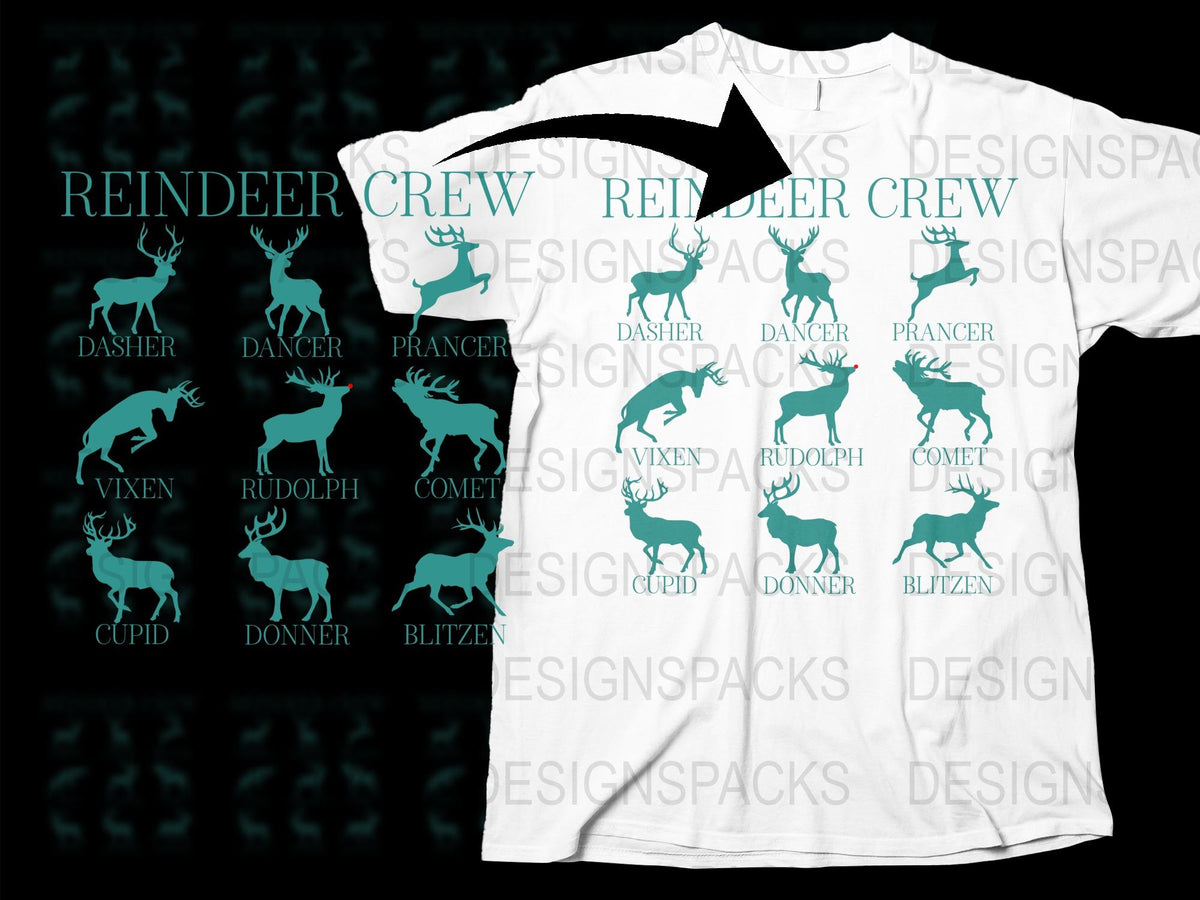 Reindeer Names Christmas T-Shirt, Festive Holiday Tee, Dasher Rudolph Vixen Graphic Shirt