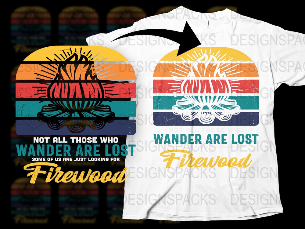 Vintage Camping T-Shirt, Retro Sunset Graphic Tee, Wanderlust Firewood Design, Unisex Travel Shirt