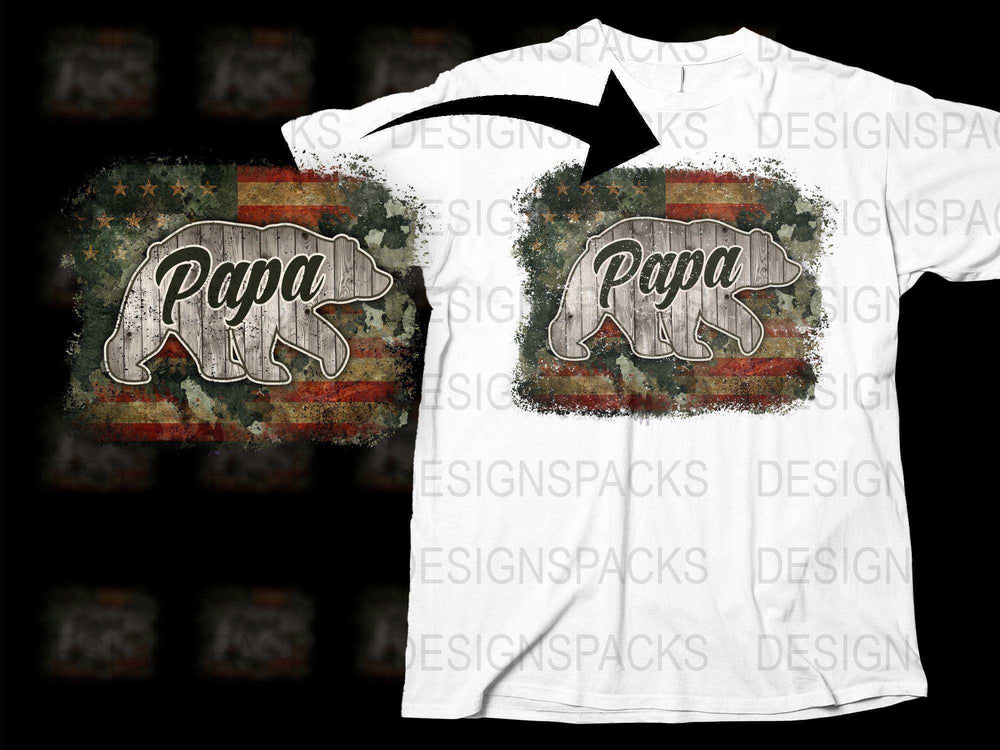 Vintage Papa Bear T-Shirt, American Flag, Distressed Patriotic Graphic Tee, Father's Day Gift, Casual Men's Shirt, Unique Dad Apparel
