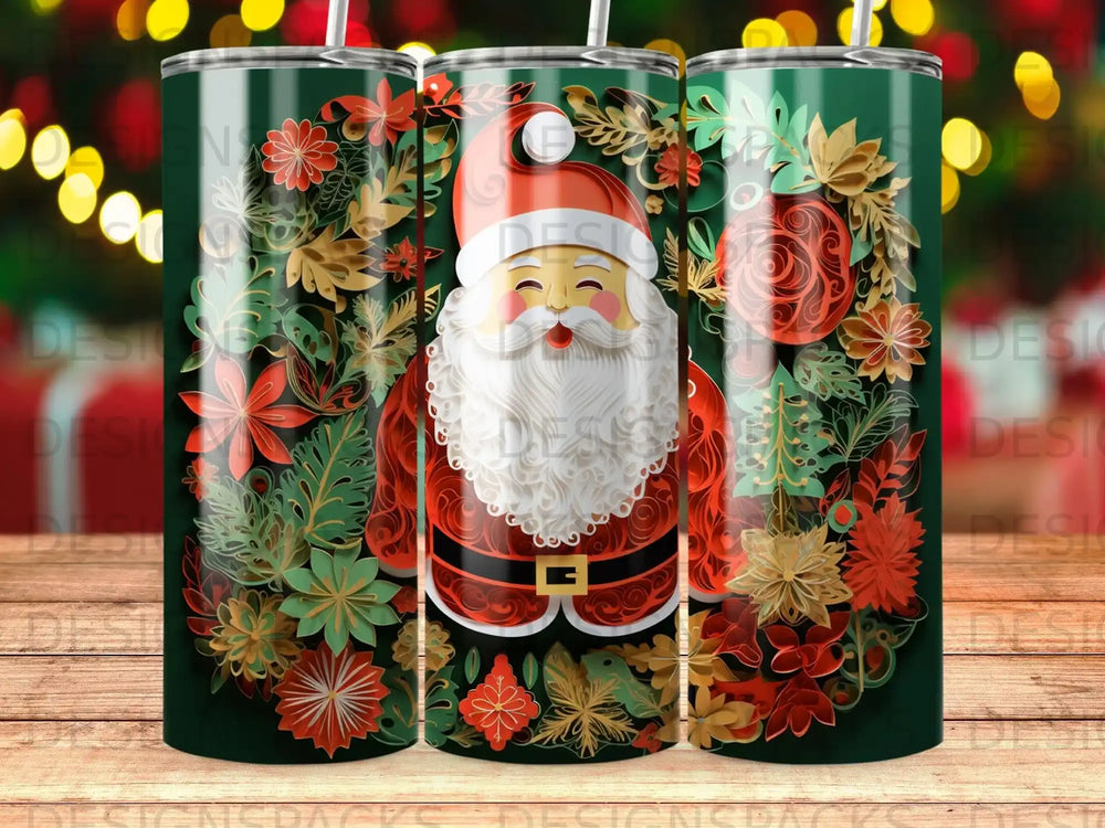 Santa Claus with festive floral wreath on a dark background tumbler.