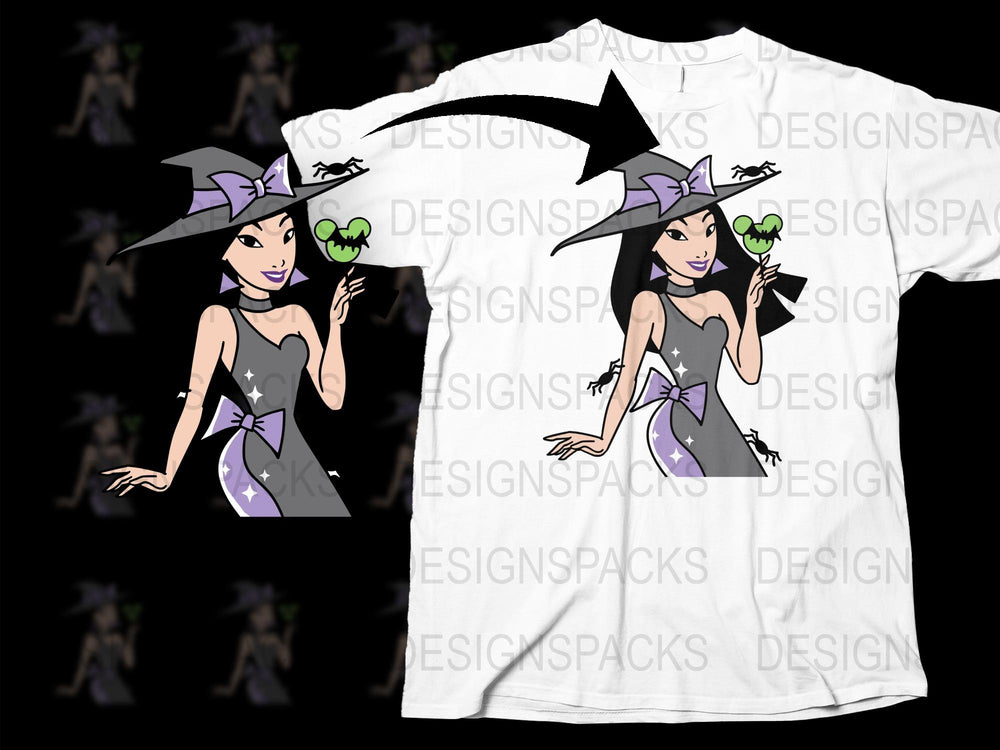 Witch Graphic T-Shirt, Halloween Costume Tee, Women's Magic Themed Shirt, Stylish Sorceress Top with Hat and Potion