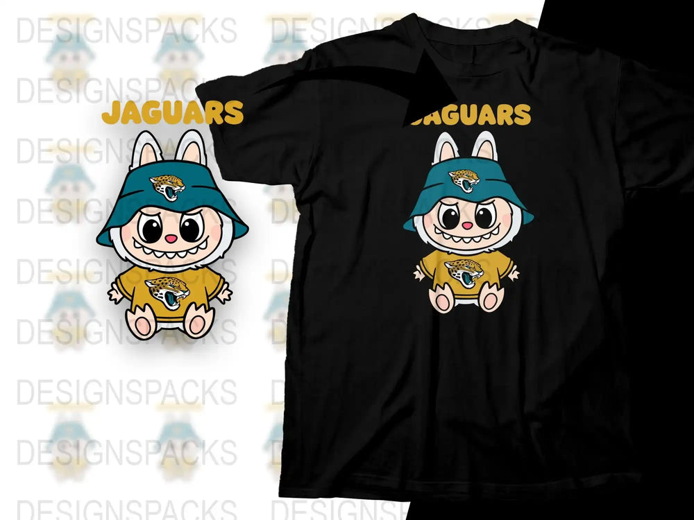 Cute Cartoon Jaguar Character Black T-Shirt, Fun Animal Graphic Tee, Kids and Adults Sizes Available