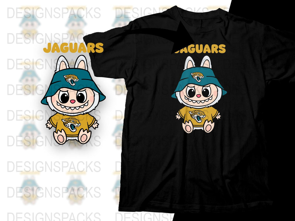 Cute Cartoon Jaguar Character Black T-Shirt, Fun Animal Graphic Tee, Kids and Adults Sizes Available