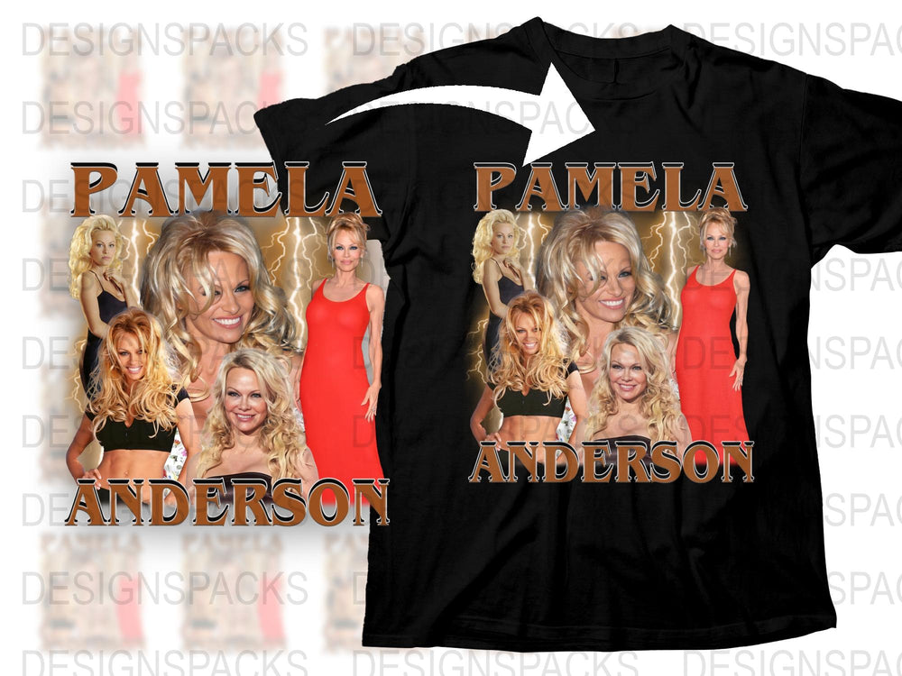 Pamela Anderson Graphic T-Shirt, Vintage Celebrity Photo Collage, Unisex Black Tee