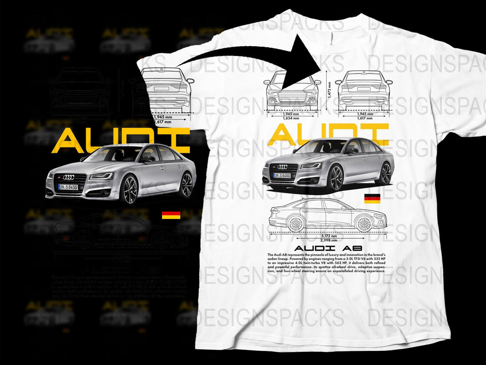 Audi A8 Inspired Graphic T-Shirt, Car Enthusiast White Tee, Automotive Fashion, Unique Car Lover Gift, Unisex Adult Clothing