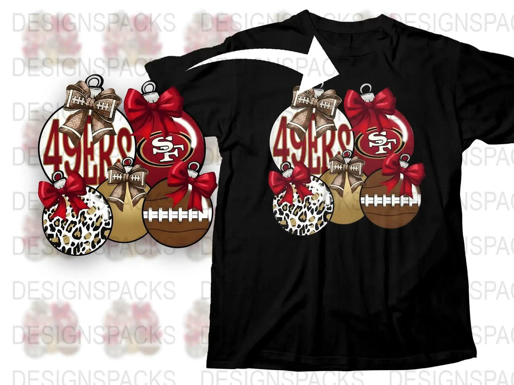 San Francisco 49ers Christmas T-Shirt, Leopard Print Ornaments, Festive Holiday Tee, Football Fan Gift, Unisex Apparel