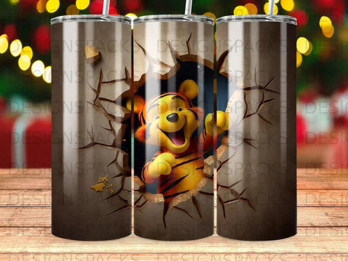 Winnie the Pooh bursting through a cracked wall, vibrant colors.