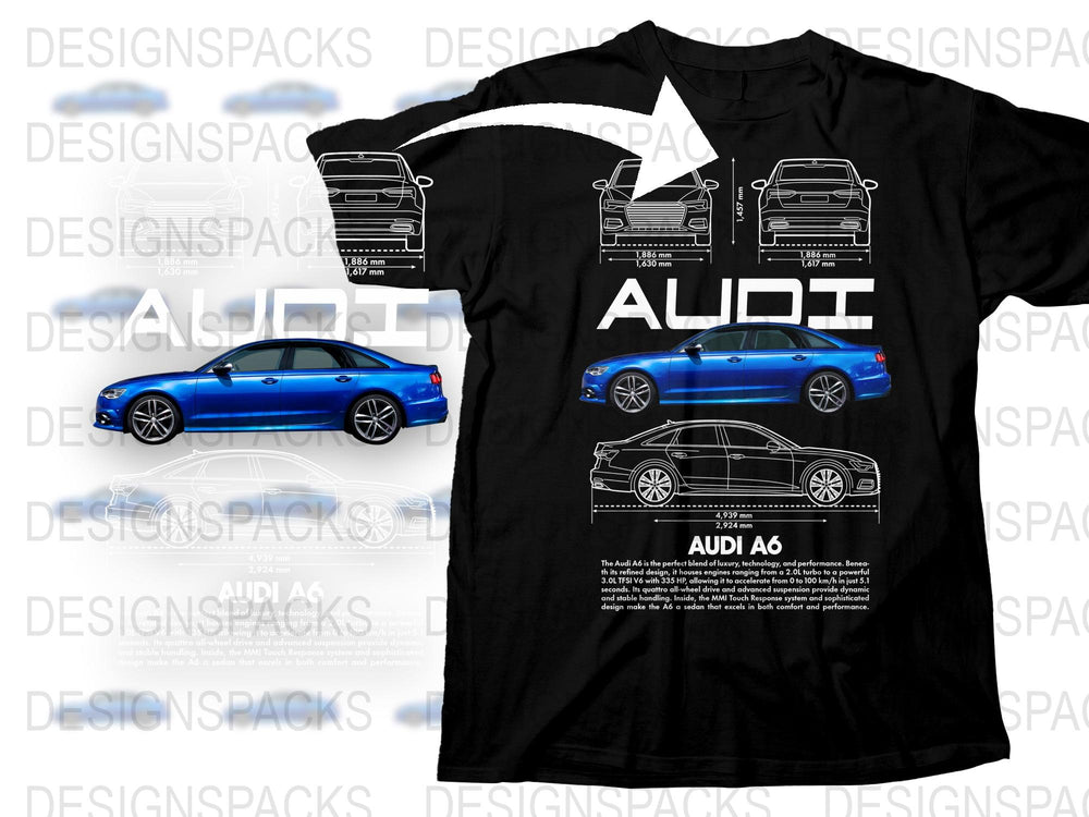 Audi A6 Inspired T-Shirt, Car Enthusiast Graphic Tee, Automotive Apparel, Blue Car Design Shirt for Men and Women