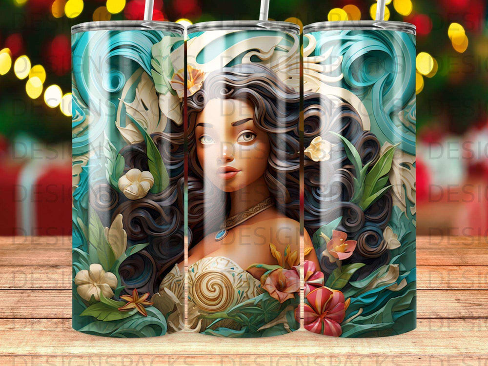 Illustration of a woman with long dark hair and floral accents.