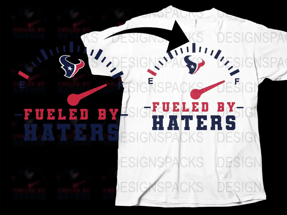 Fueled by Haters Graphic T-Shirt, Houston Football Fan Gear, Unisex Sports Tee, White and Red