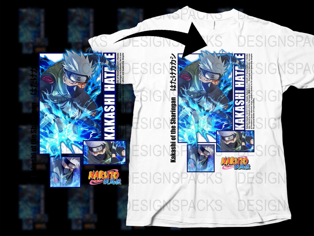 Naruto Anime T-Shirt, Kakashi Hatake Graphic Tee, Unisex Manga Shirt, Bold Blue Design, Collector's Item