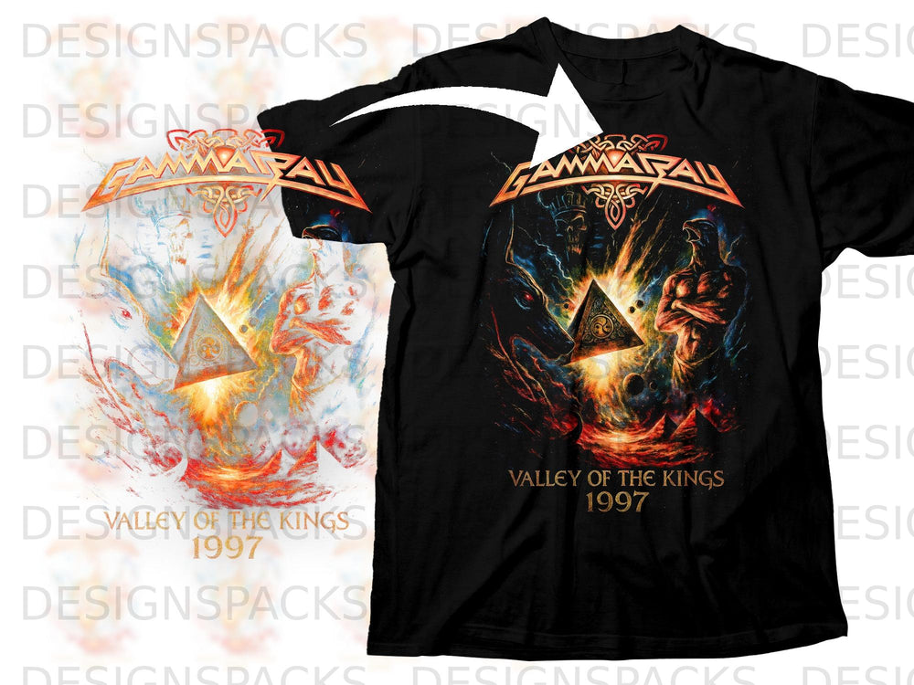 Black t-shirt with Gamma Ray "Valley of the Kings 1997" album art and band logo.