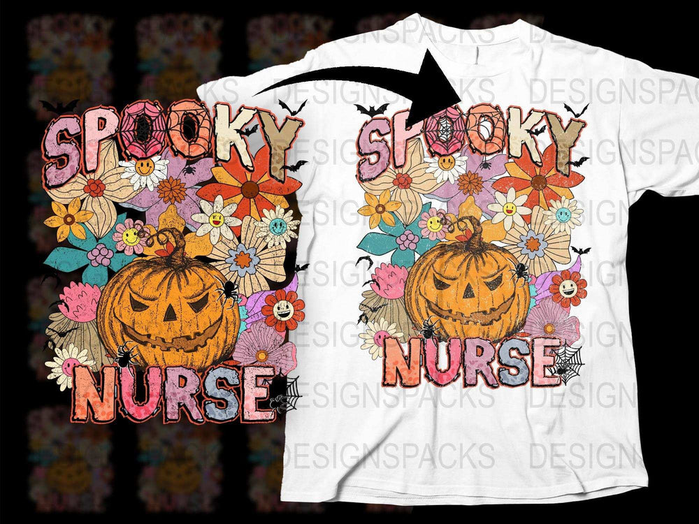 Spooky Nurse Halloween T-Shirt, Floral Pumpkin Graphic Tee, Autumn Nursing Apparel, Fall Season Nurse Gift