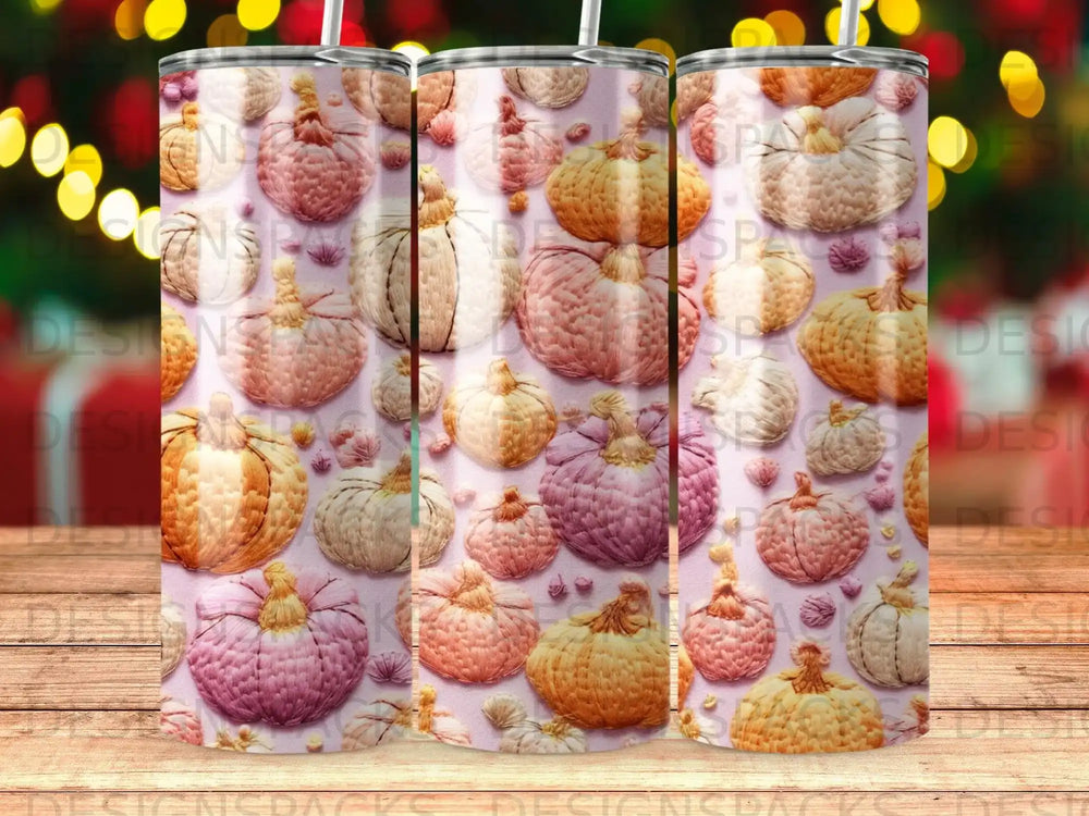 Pink and orange pumpkins pattern on a tumbler wrap.