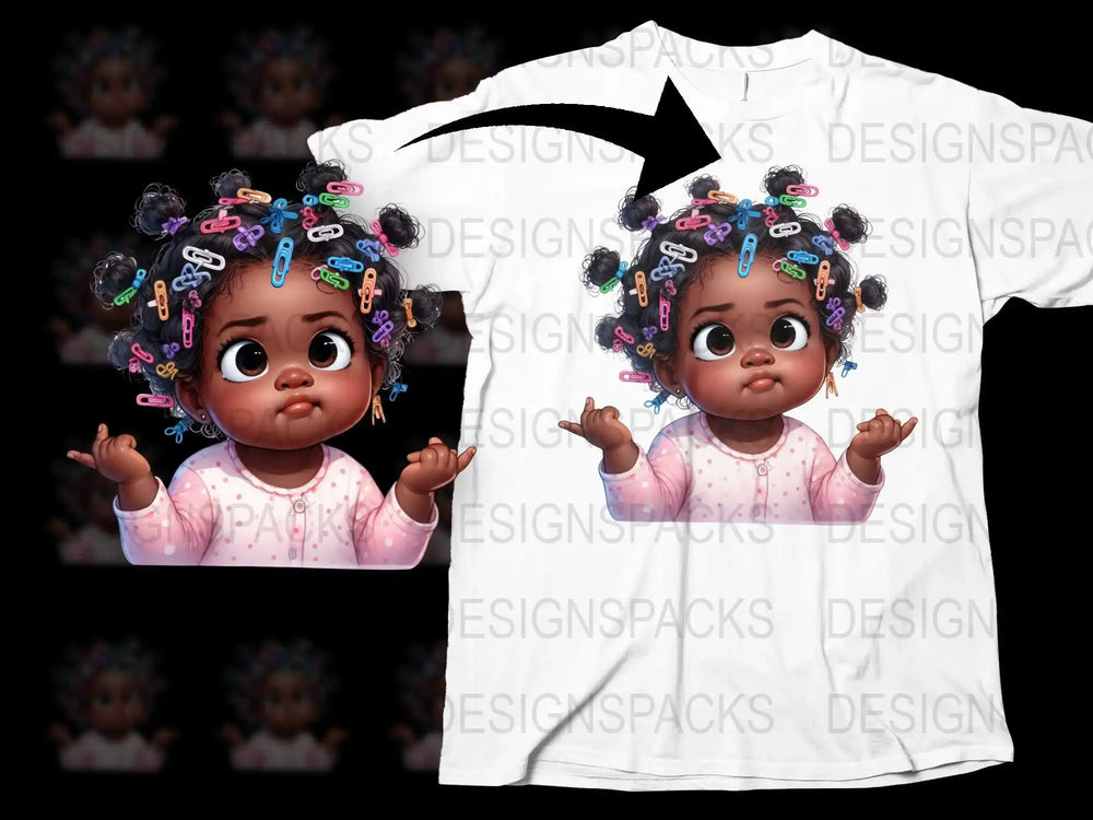 Cute Toddler T-Shirt with Cartoon Girl Design, Colorful Hair Clips, Kids Fashion Top, Graphic Tee for Children