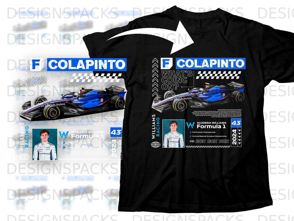 T-shirt with "Franco Colapinto" and "Williams Racing" F1 design.