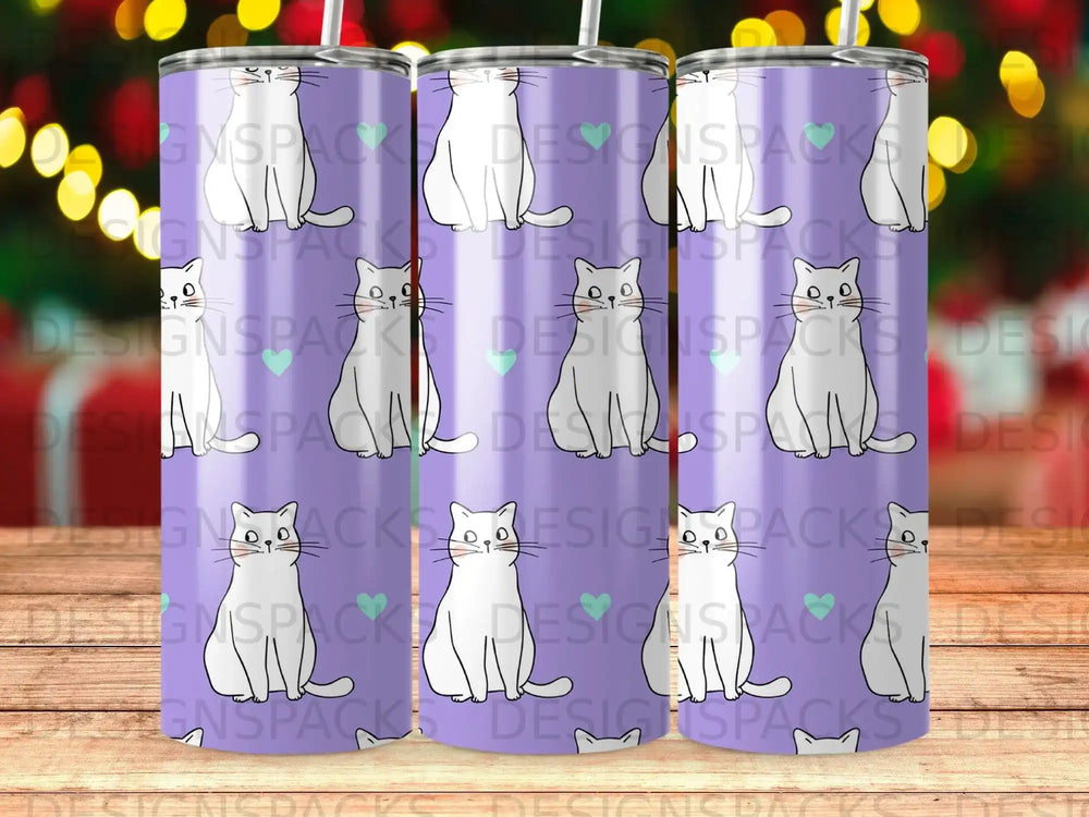 White Cats Purple Background Teal Hearts Feline Art product type