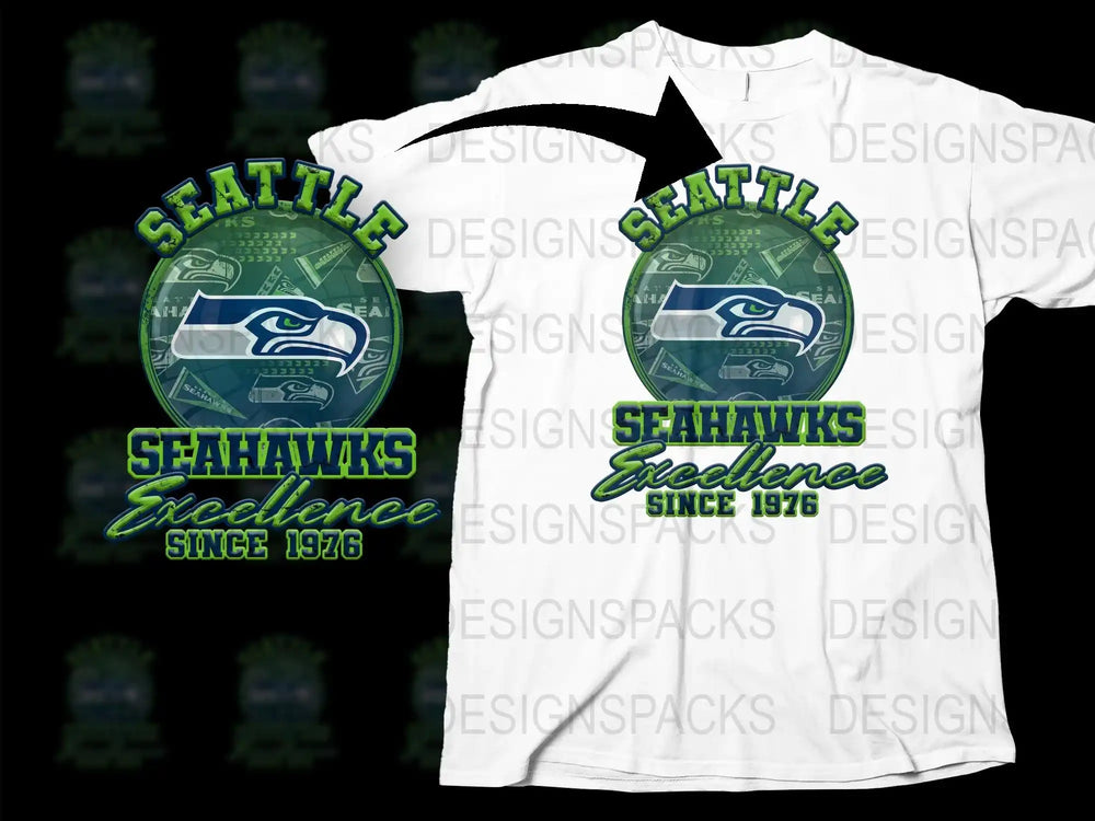 Seattle Seahawks Excellence T-Shirt, Vintage Sports Fan Apparel, Retro Style Football Tee, Since 1976 Graphic Design