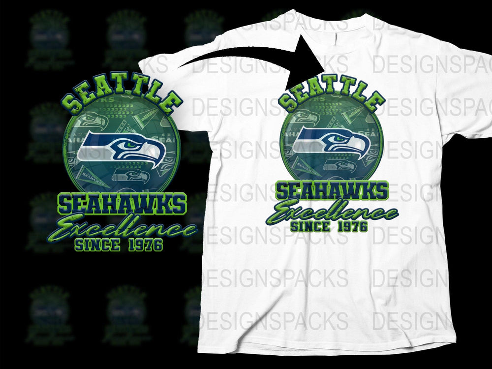 Seattle Seahawks Excellence T-Shirt, Vintage Sports Fan Apparel, Retro Style Football Tee, Since 1976 Graphic Design