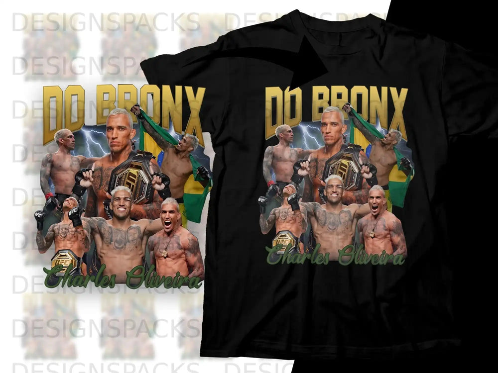 Charles Oliveira "Do Bronx" UFC champion collage on a black t-shirt.