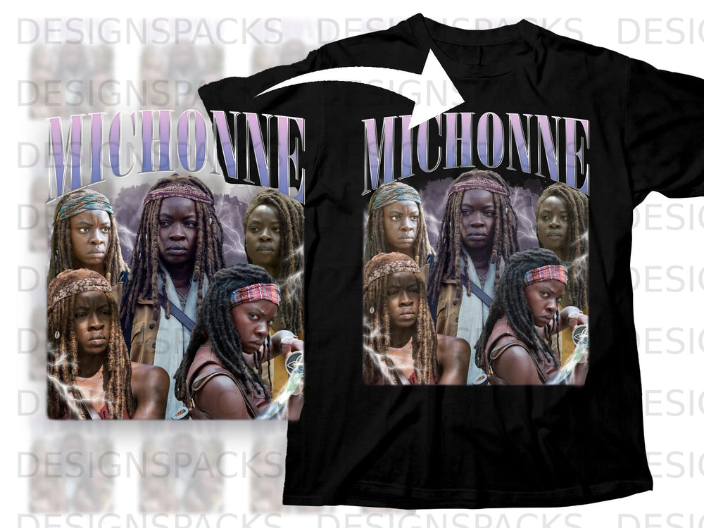 Black t-shirt featuring Michonne with lightning and the text "MICHONNE".