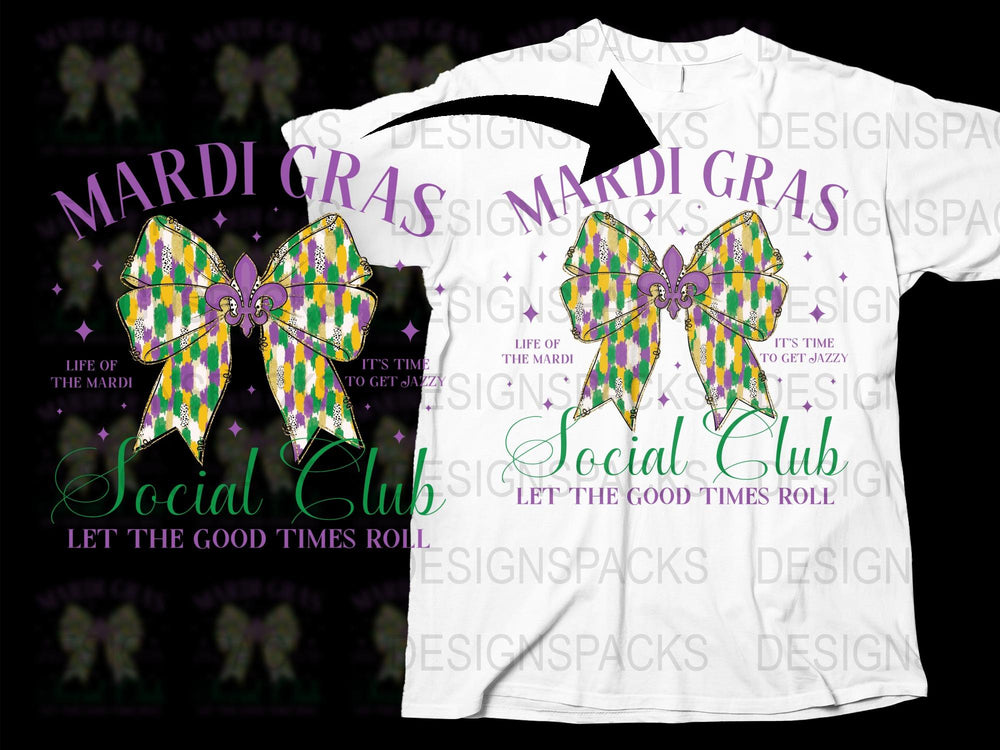 Mardi Gras Social Club Graphic T-Shirt, New Orleans Celebration Tee, Colorful Festive Apparel, Let the Good Times Roll Shirt