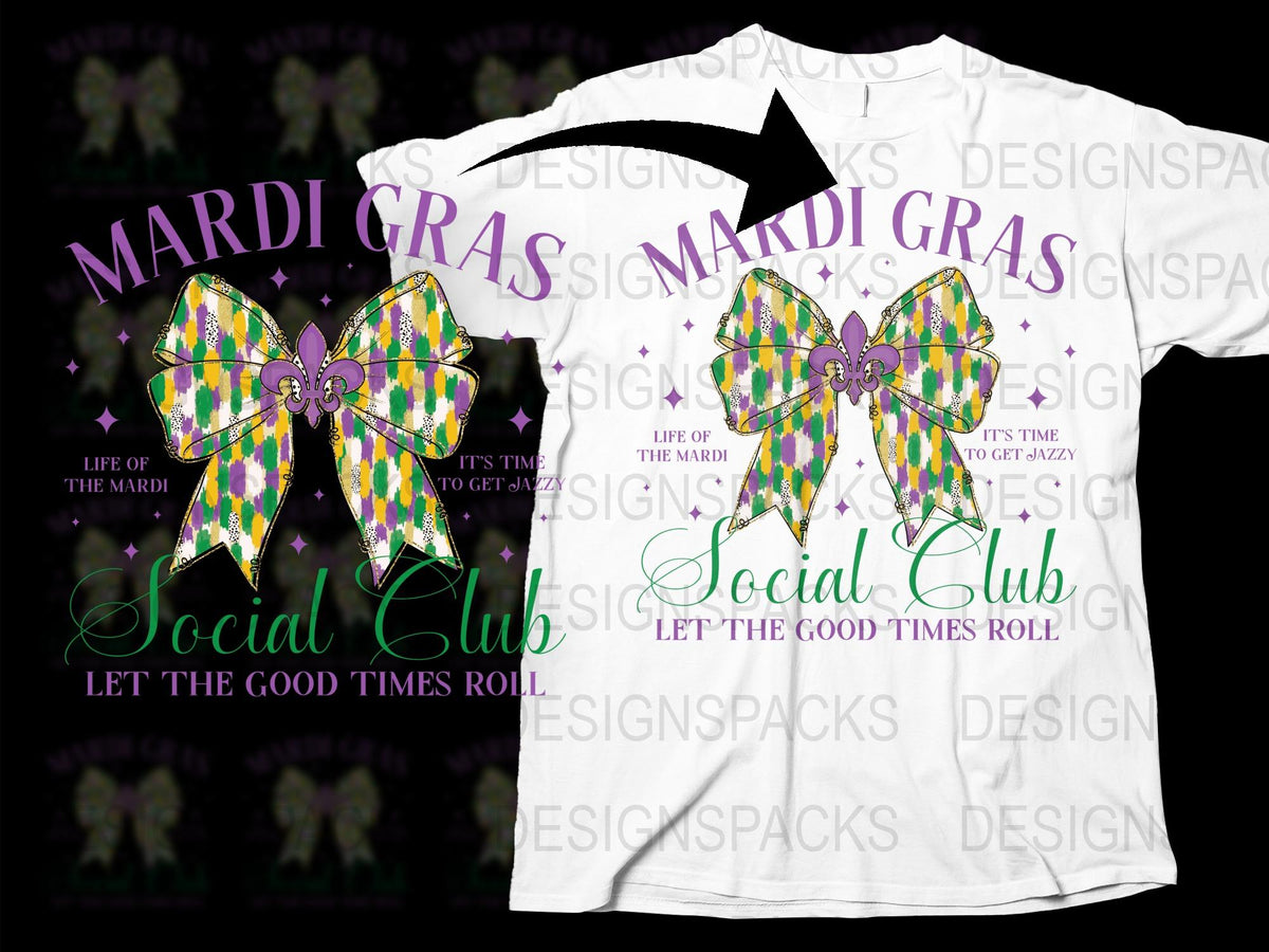 Mardi Gras Social Club Graphic T-Shirt, New Orleans Celebration Tee, Colorful Festive Apparel, Let the Good Times Roll Shirt