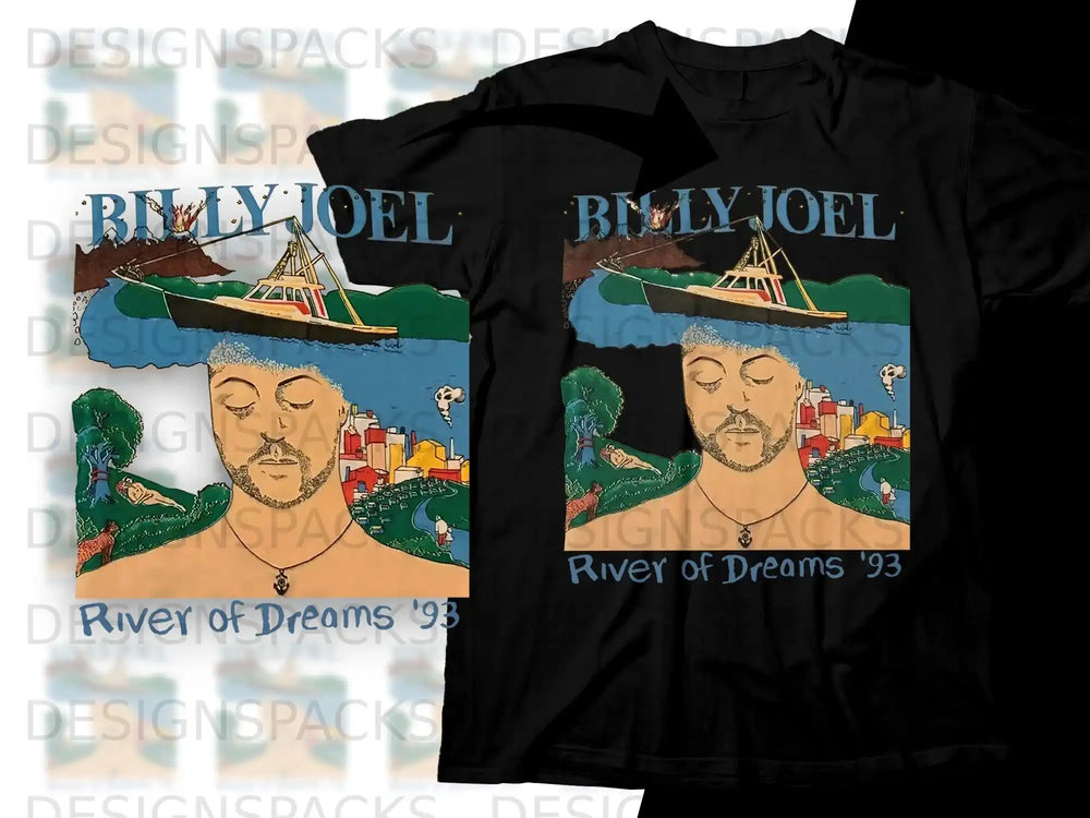 Billy Joel River of Dreams '93 album art on two t-shirts.