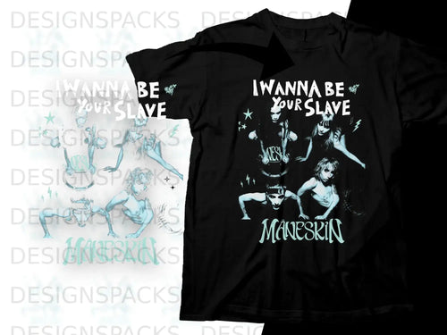 Black t-shirt with Maneskin band logo and 