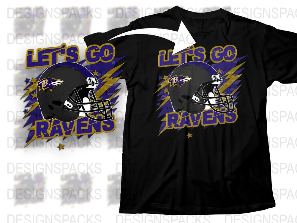 Baltimore Ravens T-Shirt Let's Go Graphic Tee Football Fan Apparel Purple and Black