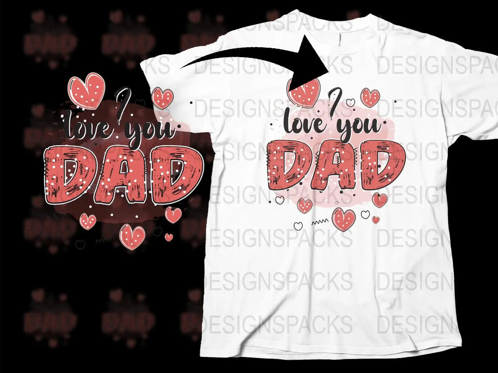 Father's Day Gift T-Shirt 'Love You Dad' Red Heart Design, White Men's Tee, Family Love Apparel