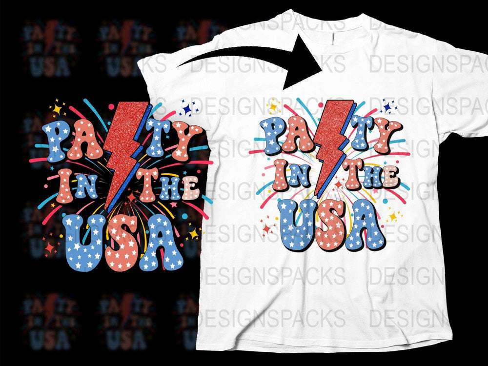 Patriotic T-Shirt Born in the USA Fourth of July Celebration Fireworks Design Tee