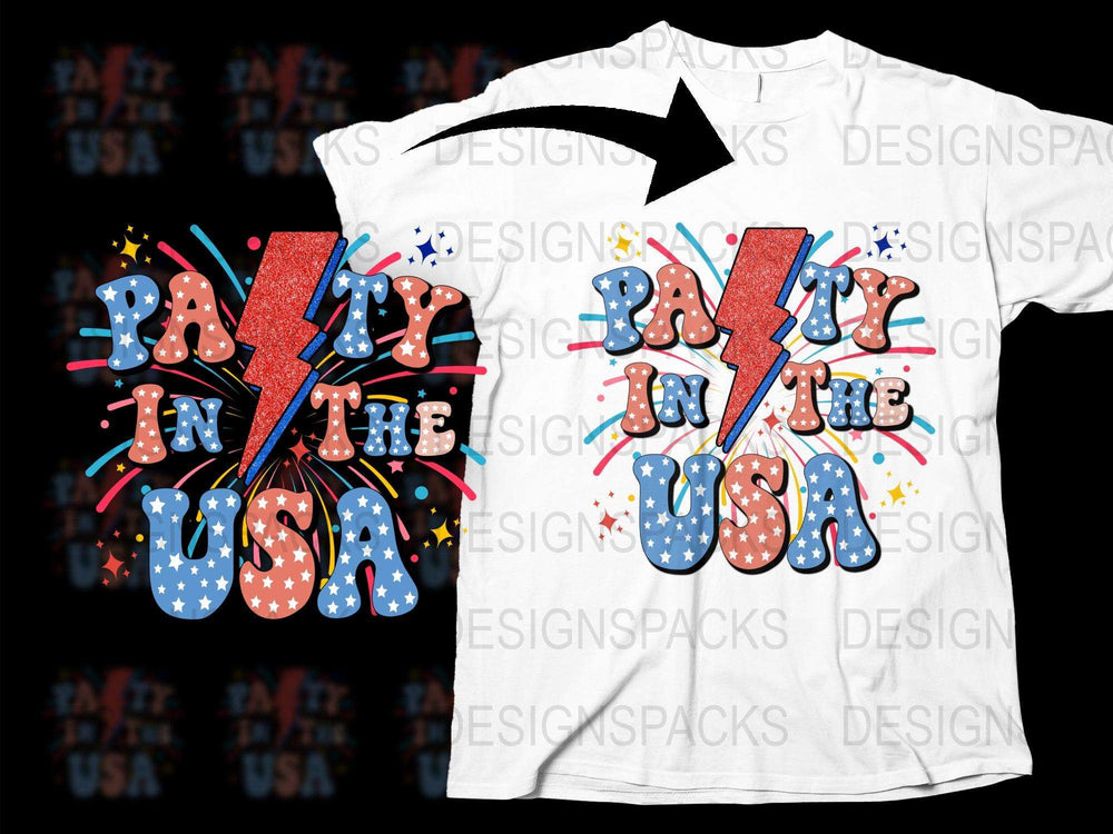 Patriotic T-Shirt Born in the USA Fourth of July Celebration Fireworks Design Tee
