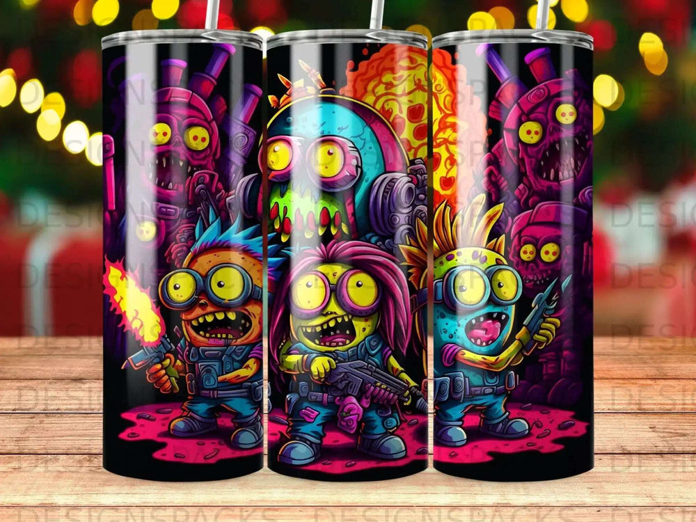 Three cartoon monsters with guns and futuristic gear, standing on a pink surface.