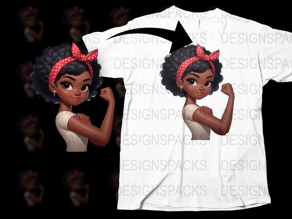 Cute African American Girl T-Shirt, Strong Girl with Red Bow, Empowering Youth Graphic Tee