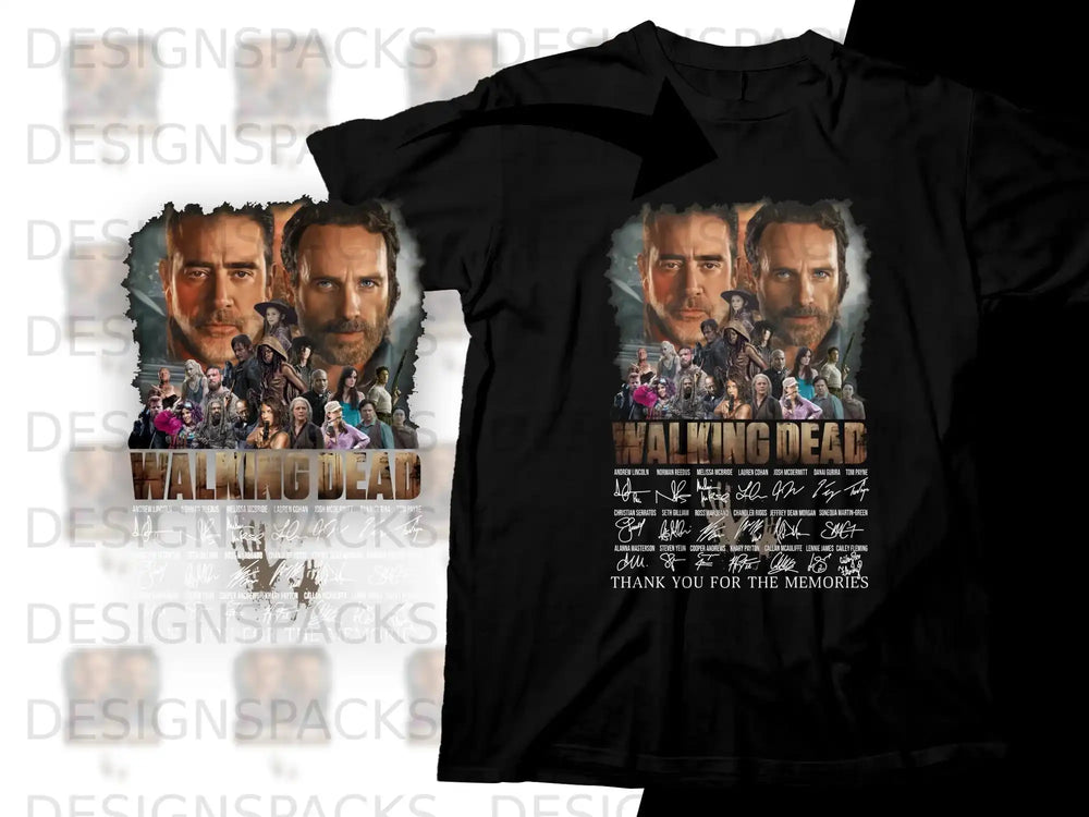 The Walking Dead cast photo with cast names and "Thank You For The Memories" text.