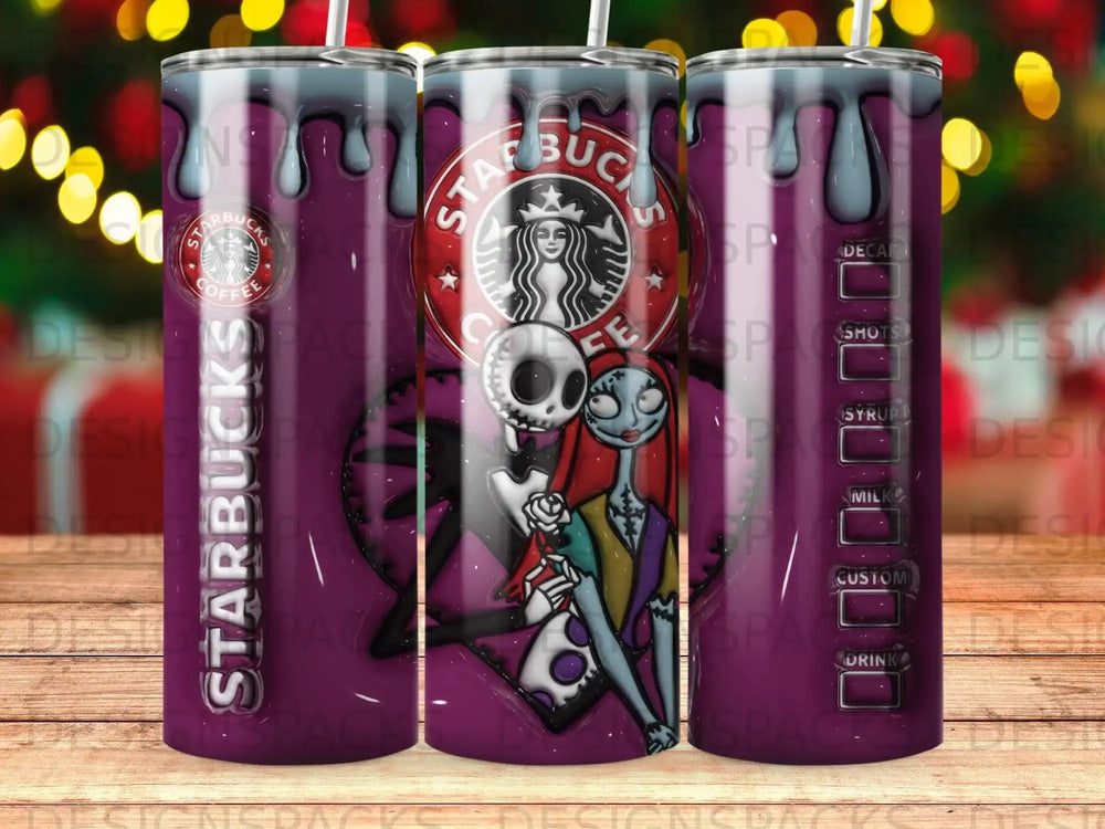Starbucks tumbler with Jack and Sally from The Nightmare Before Christmas.
