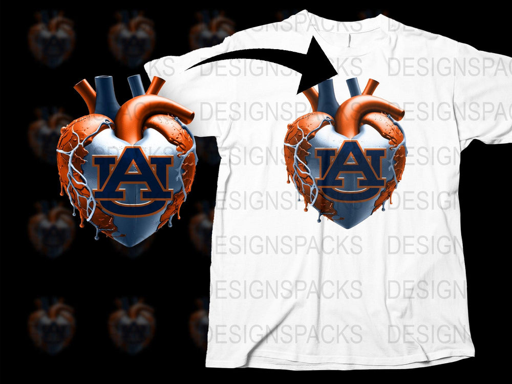 Auburn Tigers Inspired Heart Design T-Shirt, College Sports Fan Apparel, Unique Graphic Tee