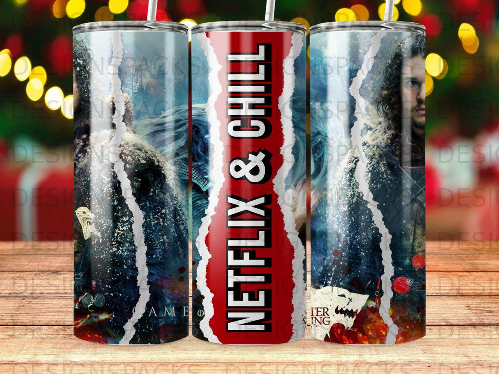 Tumbler with "Netflix & Chill" and Game of Thrones imagery.