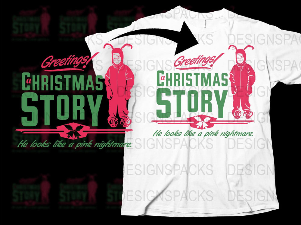 Christmas Story Inspired T-Shirt, Pink Nightmare Bunny Suit Graphic, Holiday Apparel, Festive Tee Gift Idea