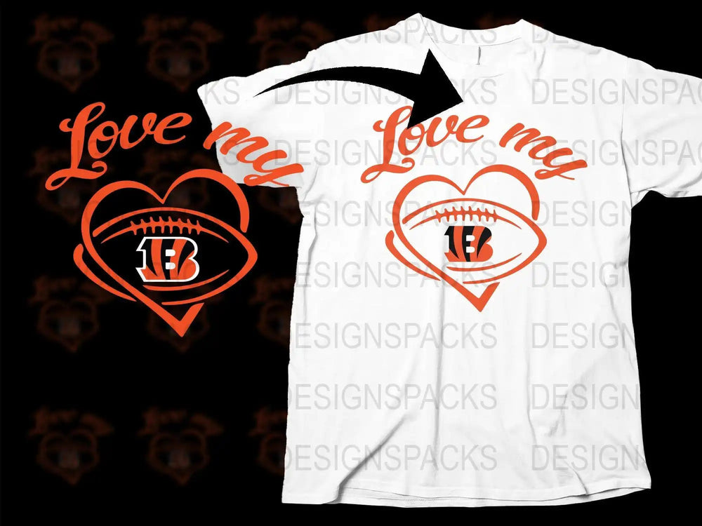 Love My Team Cincinnati Football Heart Graphic T-Shirt, Unisex Sports Fan Apparel White Tee