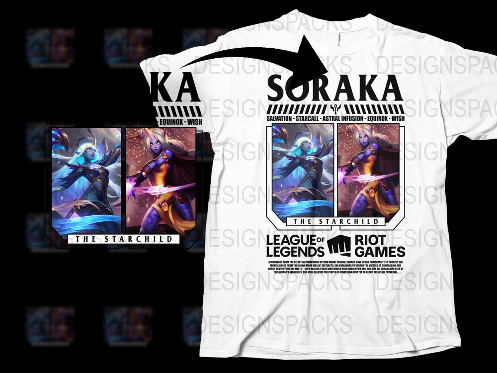League of Legends Soraka T-Shirt, The Starchild Graphic Tee, Gaming Apparel White Shirt